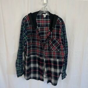 Rue21 Multicolor Plaid Button Down Shirt with Hood